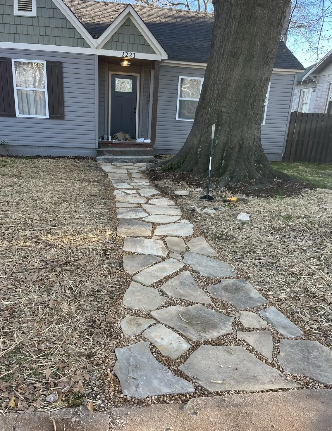 Finished natural stone walkway